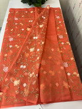 Kota Supernet embriodery saree SHSNYNM DarkPeach