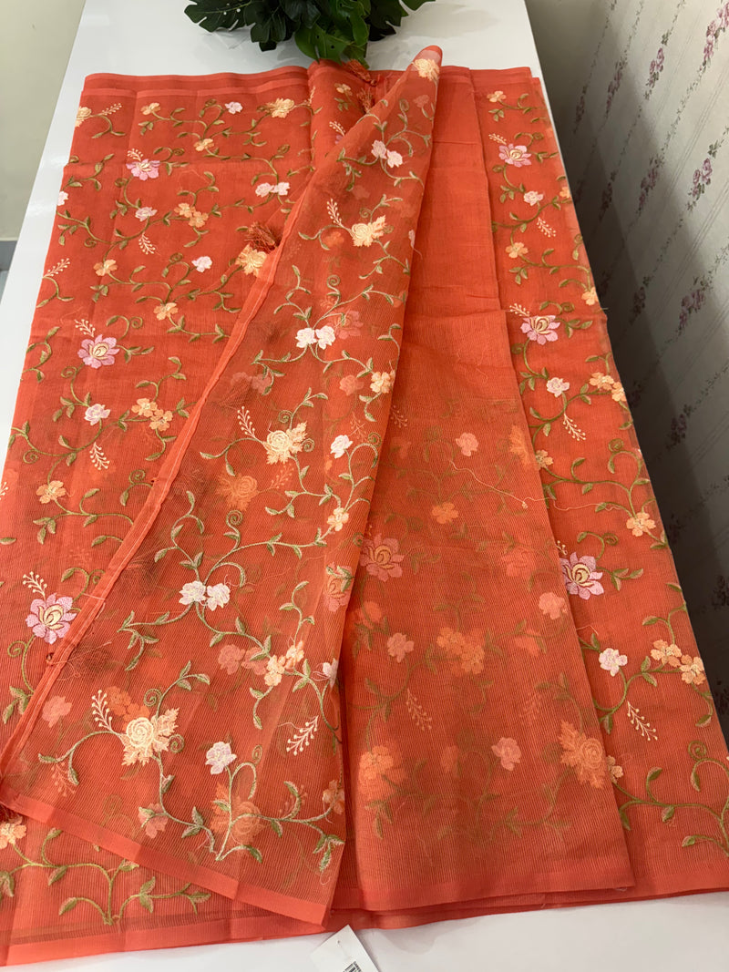 Kota Supernet embriodery saree SHSNYNM DarkPeach