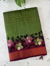 Checks Semi tussar saree with hand painting MS3432