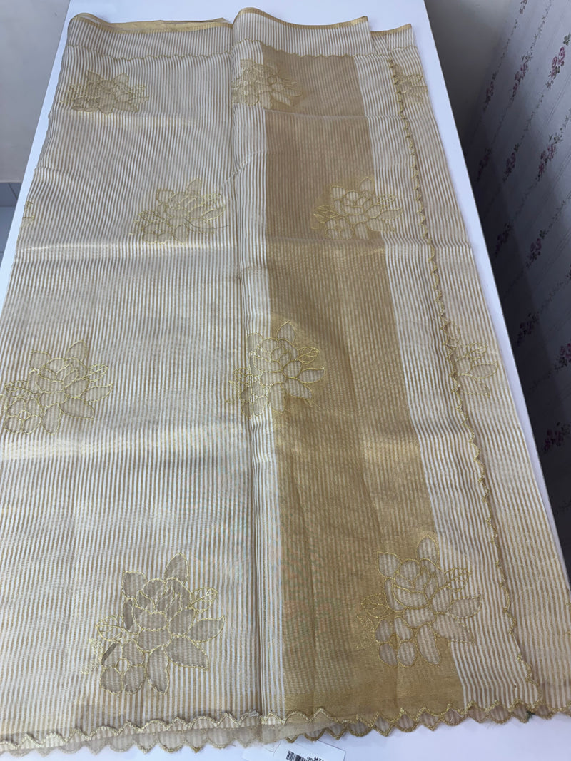 Tissue mix Soft silk saree with applique work MS8146 - Golden