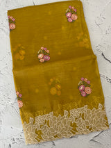 Soft crush Organza saree with embroidery and applique work MS14764 MustardYellow