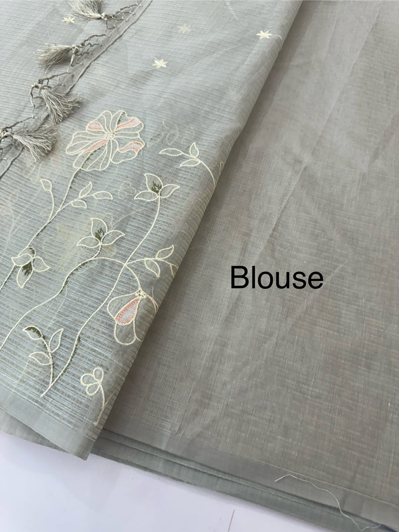 Applique and embroidery work 
 Kota Silk saree MSH118 - DuskyGreyGreen