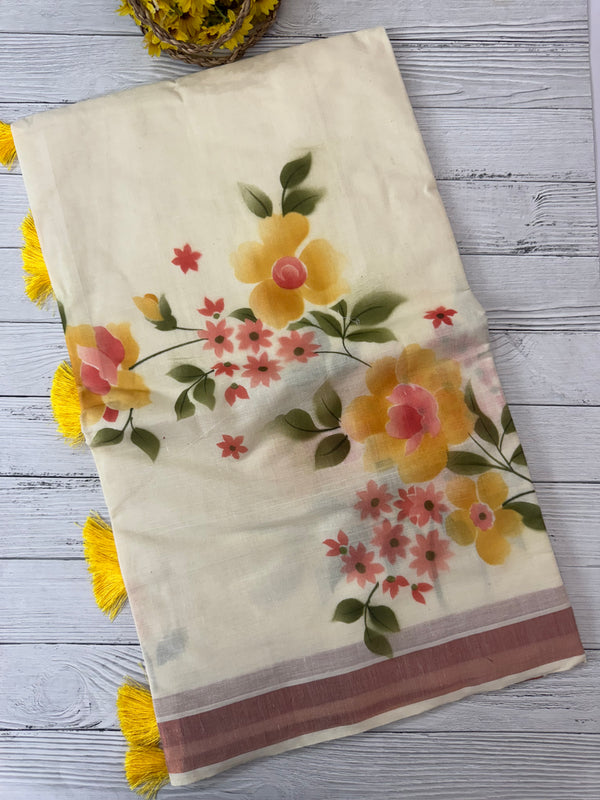 Kerala cotton saree with floral prints