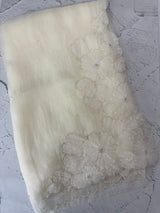 Handworked Tissue Organza Applique work saree MS15203- Offwhite