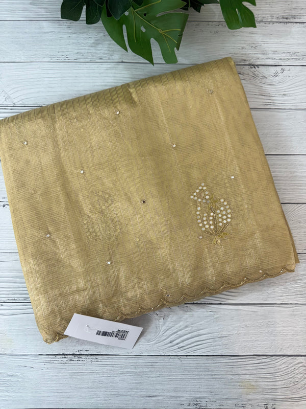 Tissue silk saree with mirror work and scalloped border MTSS432- DuskyYellow