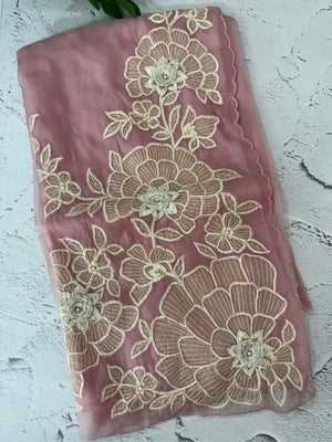 Georgette - Organza saree with applique work MS16057 - Pink