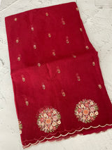 Kota checks saree with embroidery MS764 Maroon Red
