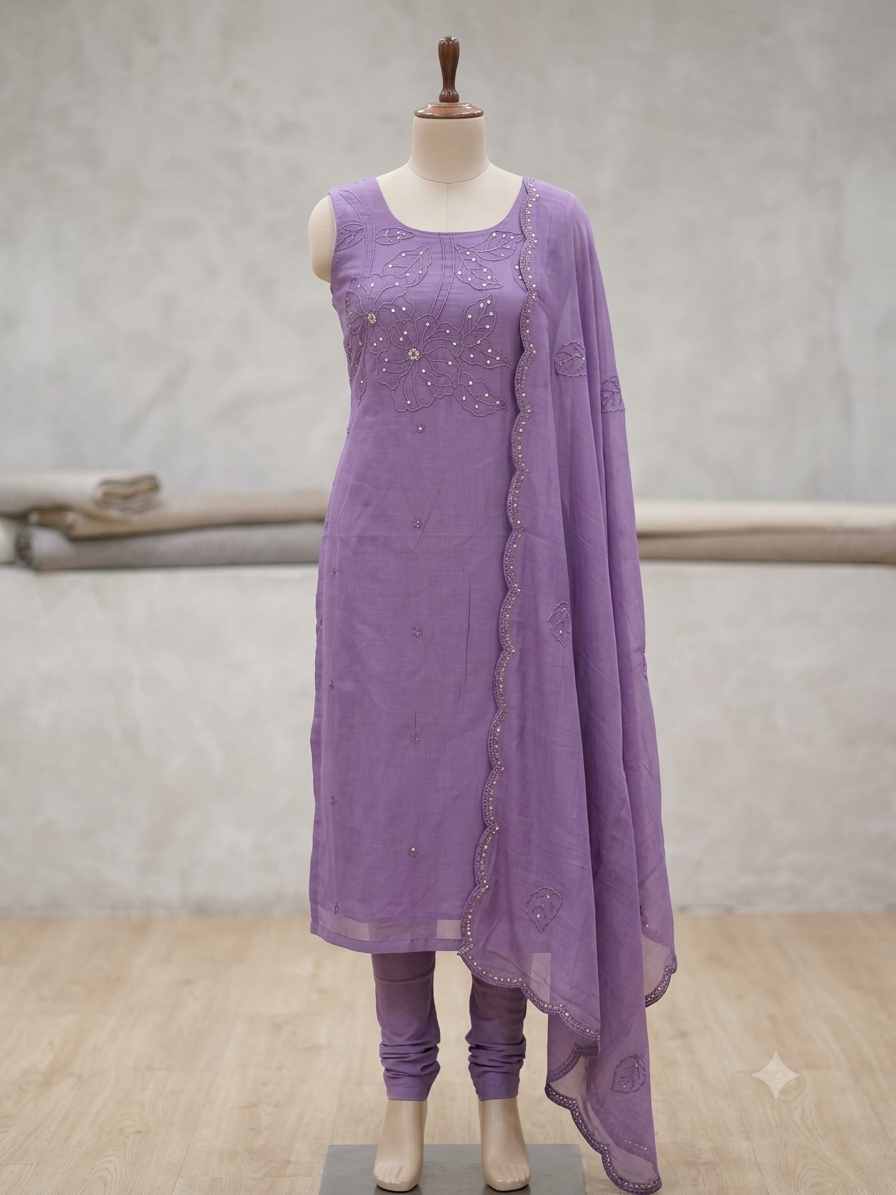 Unstitched Malai Chanderi Salwar Set - MUS103