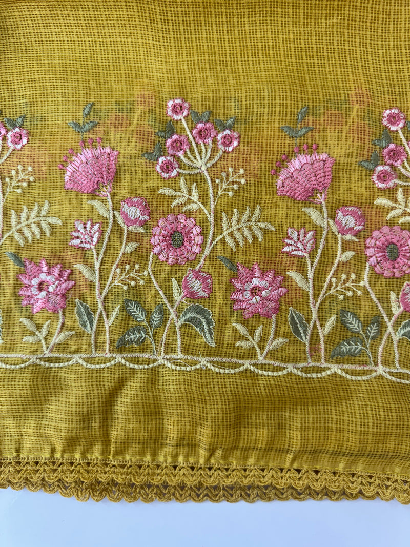 Soft kota checks saree with embroidery - SVPSNM Yellow