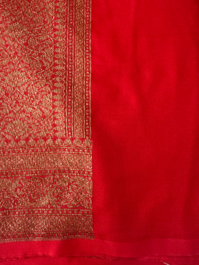 Semi katan Banarasi saree in antique zari weaving - MSKB899 Red