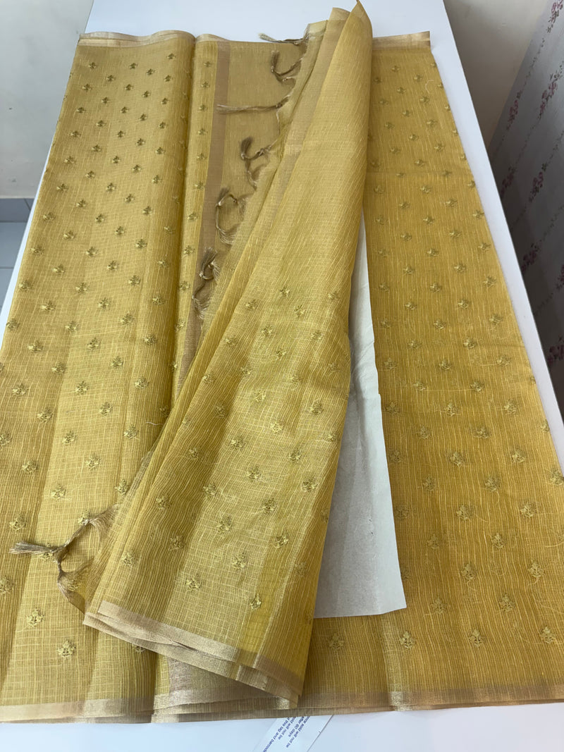 Tissue Silk embriodery saree MS49888- DuskyYellow