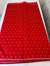 Blended tussar saree with embriodery - MS14401 DeepRed and White