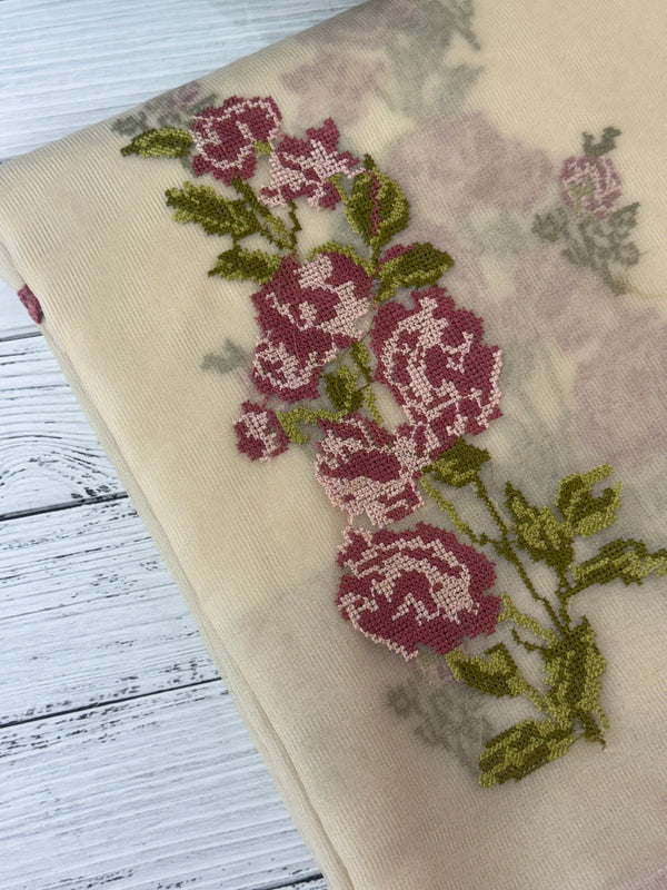 Viscose organza saree with cross stitch embroidery MS5089- DuskyOnion