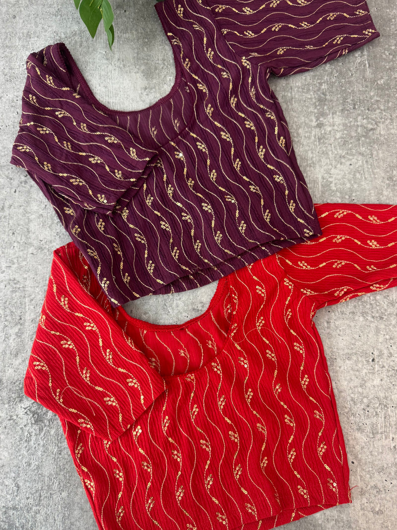 Stretchable Readymade blouse with sequence work : SIZE 32 - Combo