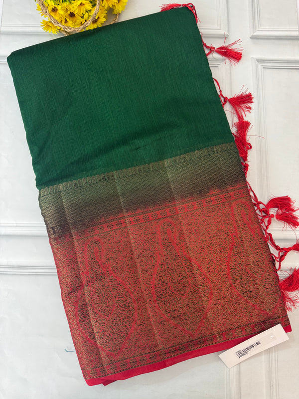 Jute silk sarees with contrast pallu & brocade blouse MJL877- DarkCream to Maroon
