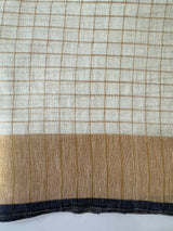 Linen cotton saree with antique zari checks MLS9766- Offwhite and Black