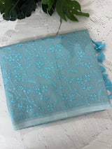 Moonga checks saree with embroidery MSH219 Blue