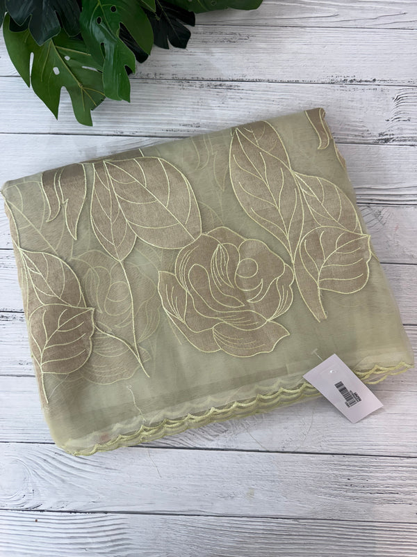 Organza saree with tissue applique work MS5081- Pastel DuskyGreen