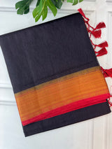 Jute silk sarees with contrast pallu & blouse MJL336 Black to Red