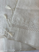 Blended tussar saree with embriodery and cutwork- MS8666 (7) Pearl Cream