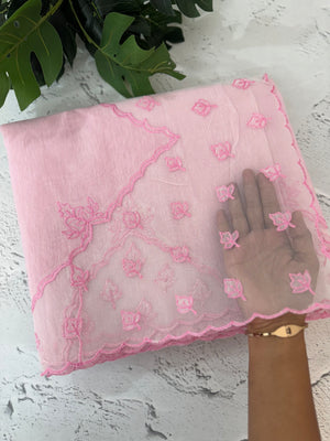 Khadi Linen saree with net applique borders MSH247 PastelPink