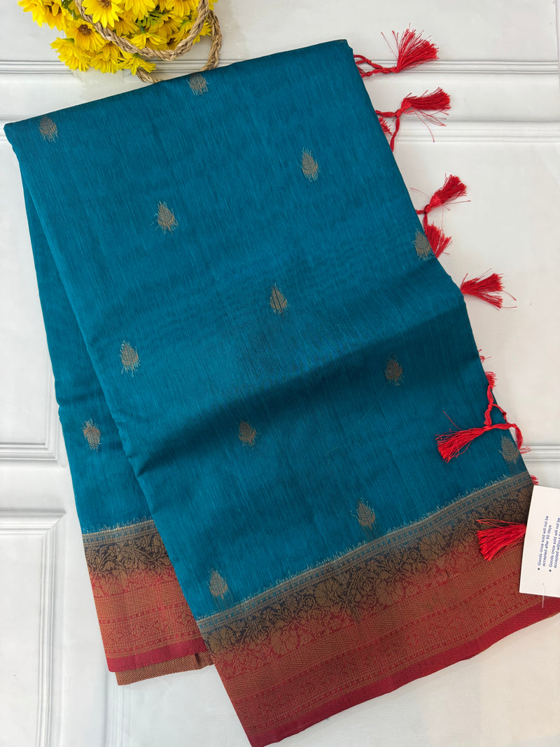 Jute tussar silk sarees with contrast pallu & brocade blouse MS1688