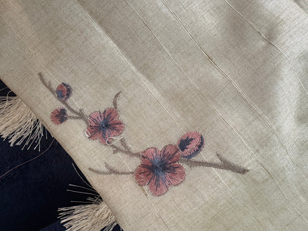 Blended tussar saree with embriodery - MS8665 Cream
