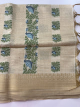 Jamdani silk Cotton Saree MS12567(1) DustyBlue birds