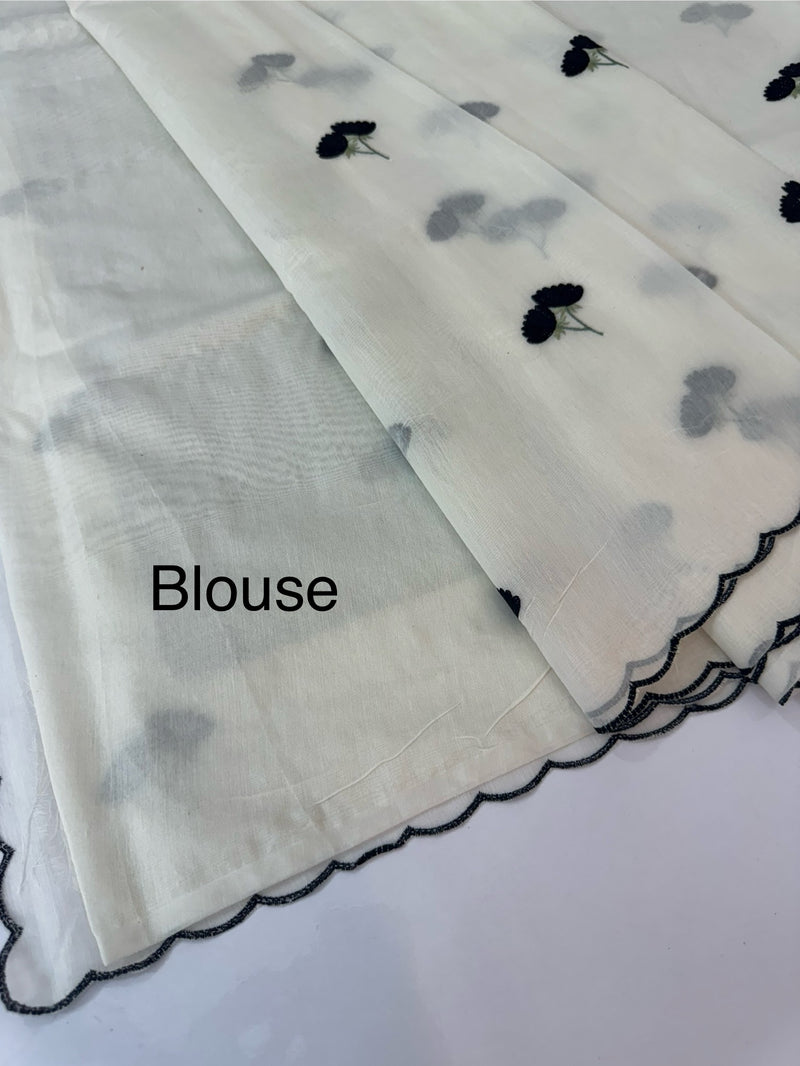 Mul chanderi embriodery saree with scalloped borders MSH115