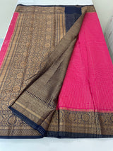 Semi silk saree with checks zari weaving MS81543- RaniPink to NavyBlue