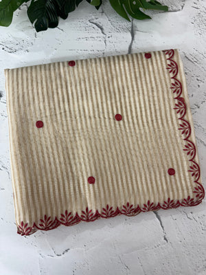Chanderi Tissue silk saree with scalloped borders - MNM222 Maroon