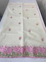Mul chanderi embriodery saree with scalloped borders MSH176