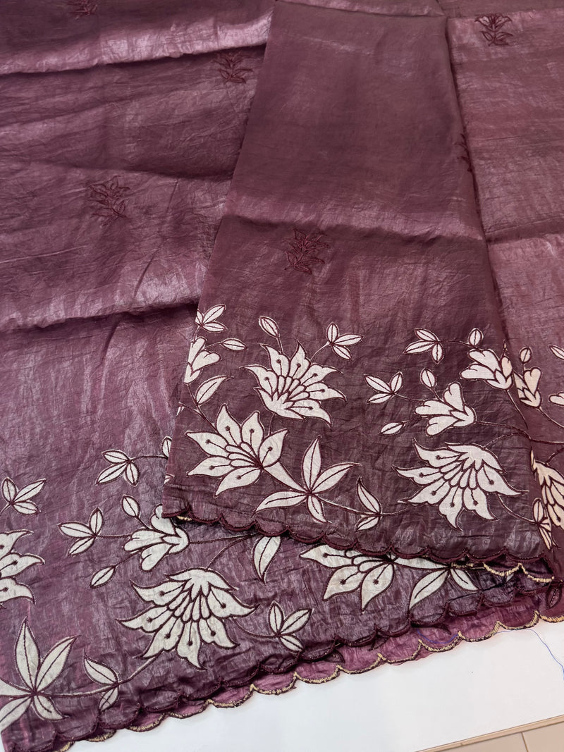 Crush Organza applique work saree MS14589