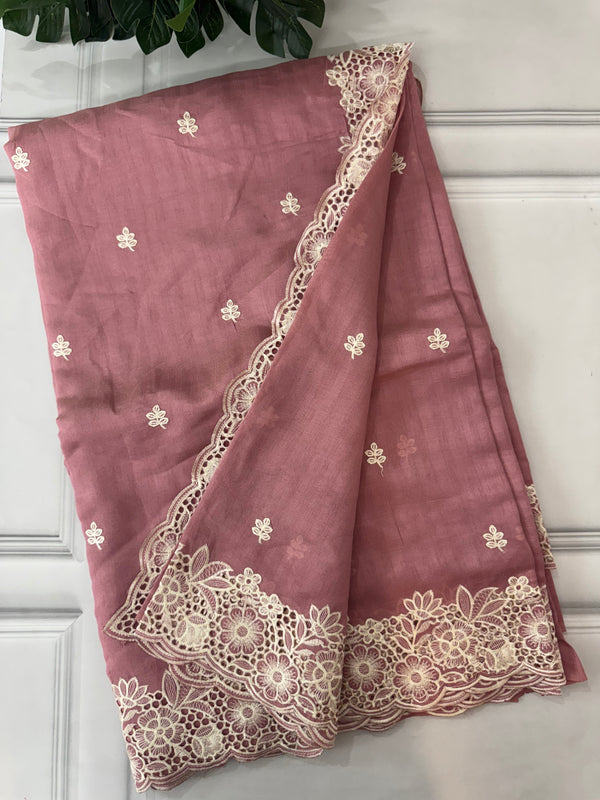 Kosa Tussar silk saree with cutwork borders - SSKW155