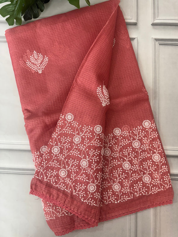 Kota checks saree with embroidery SVTS31 Peach