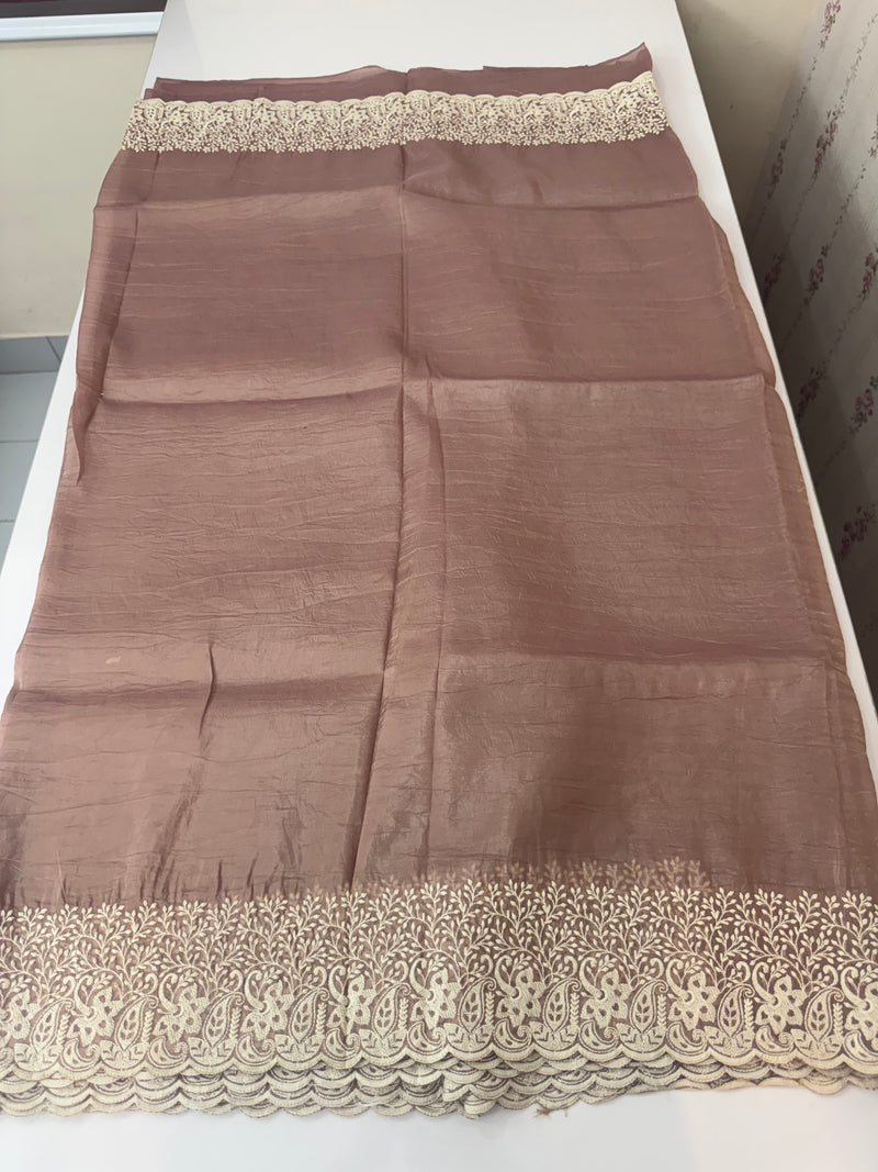 Crush Organza embroidery saree MS9739- DuskyNudeMauve