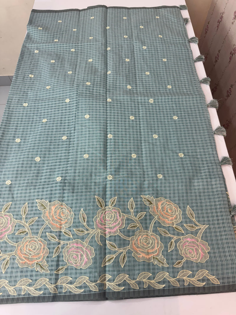 Applique and embroidery work 
 Kota Silk saree MSH118- DuskyBlue