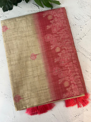 Art tussar saree with contrast blouse MSA37 - Pink