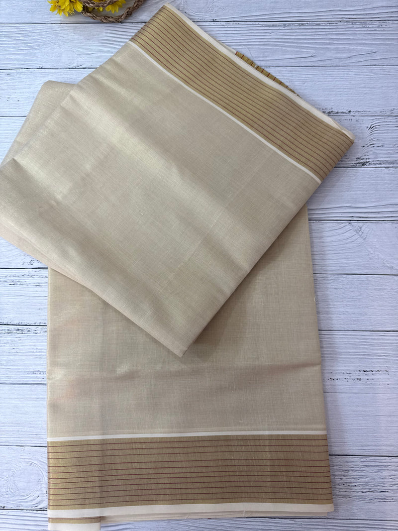 Kerala Gold tissue saree - Red Lines