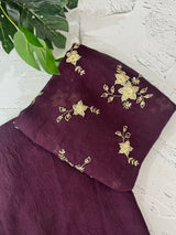 Plain crushed chiffon georgette saree with handworked blouse - MCB657 Wine