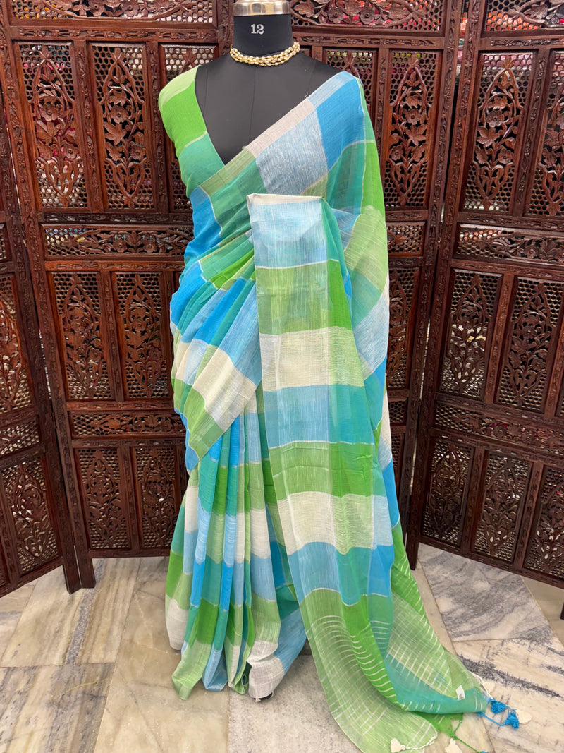 Checks semi Linen Saree MS8654