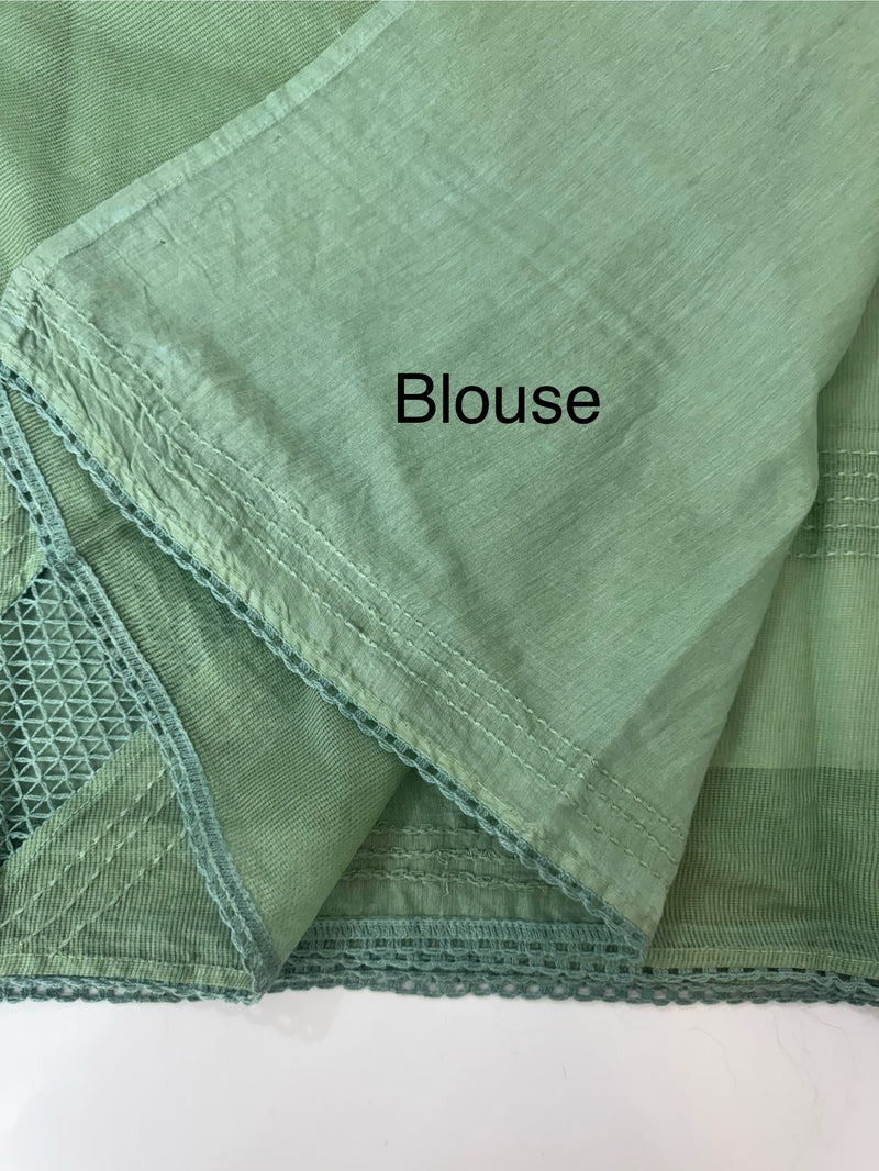 Supernetsaree with crochet work and lace border MCJ5433 - DuskyGreen (Design - Diagonal Crochet)