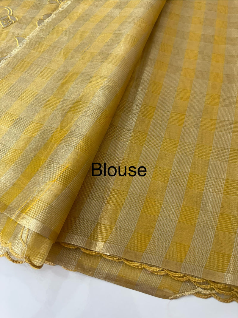 Tissue Silk applique work saree MSH133 Design 3- Mustard