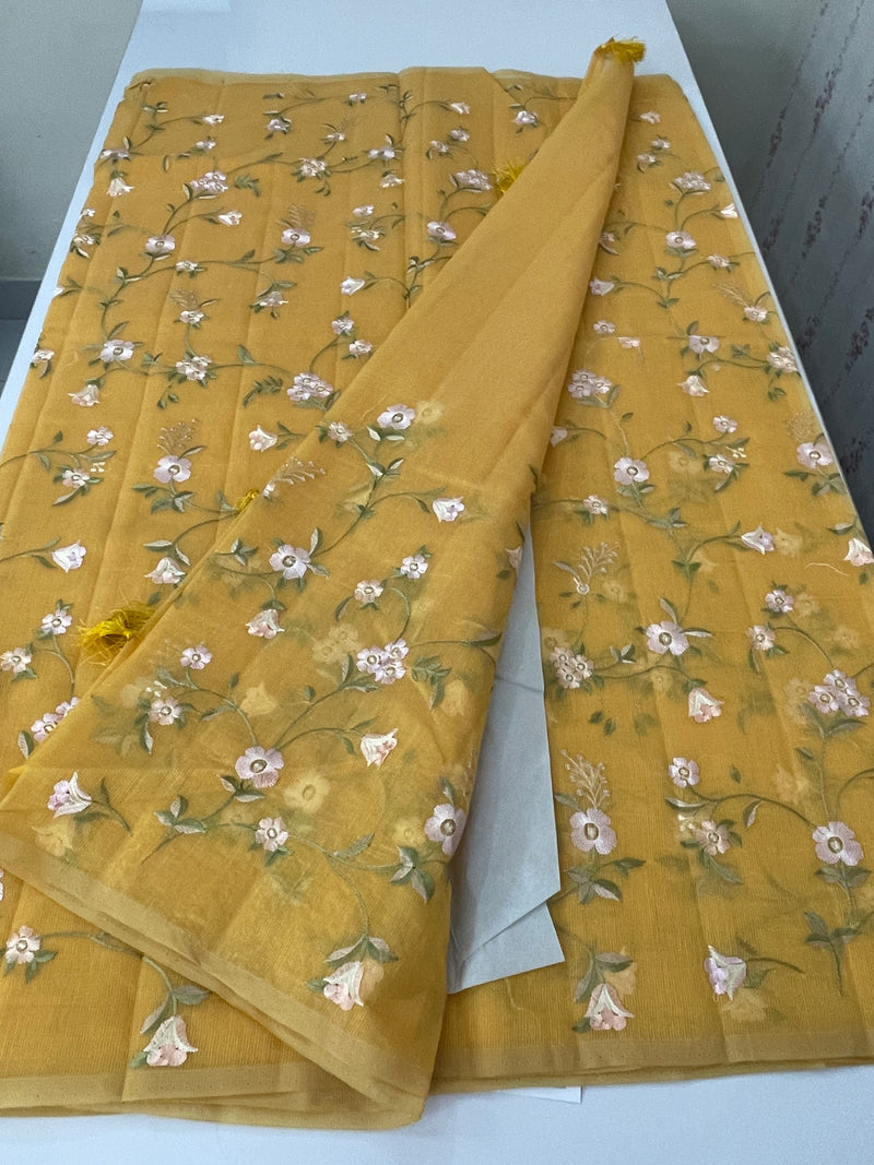 Kota Supernet embriodery saree SHSNYNM- Yellow
