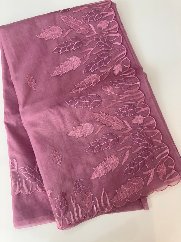 Viscose Organza saree with applique work-MSH103 OnionPink