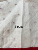 Blended tussar saree with embriodery - MS14401 White and Red