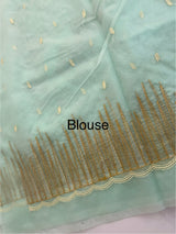 Semi organza saree with thread work - MSH910 AquaGreen