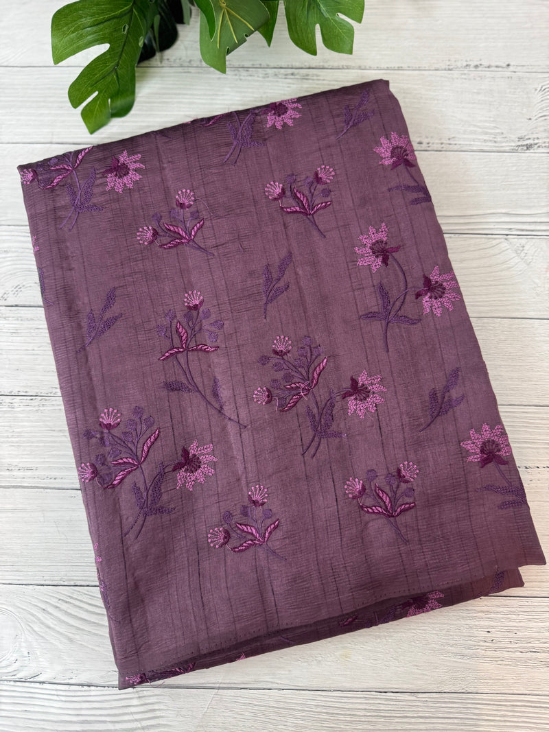 Crushed Blended tussar silk saree with embroidery- MSB7654 Mauve