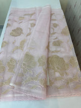 Organza saree with tissue applique work MS5081- Pastel Pink