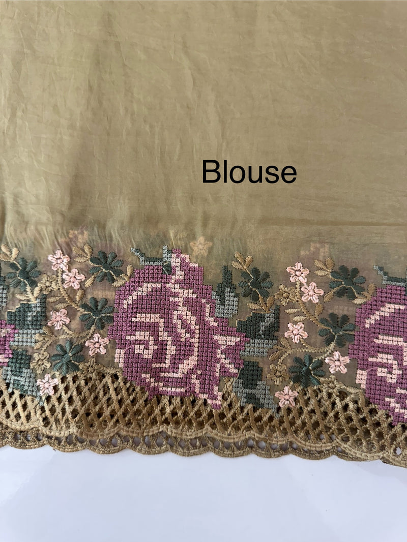 Crush Organza cutwork & embroidery saree MS7544- DarkBeige